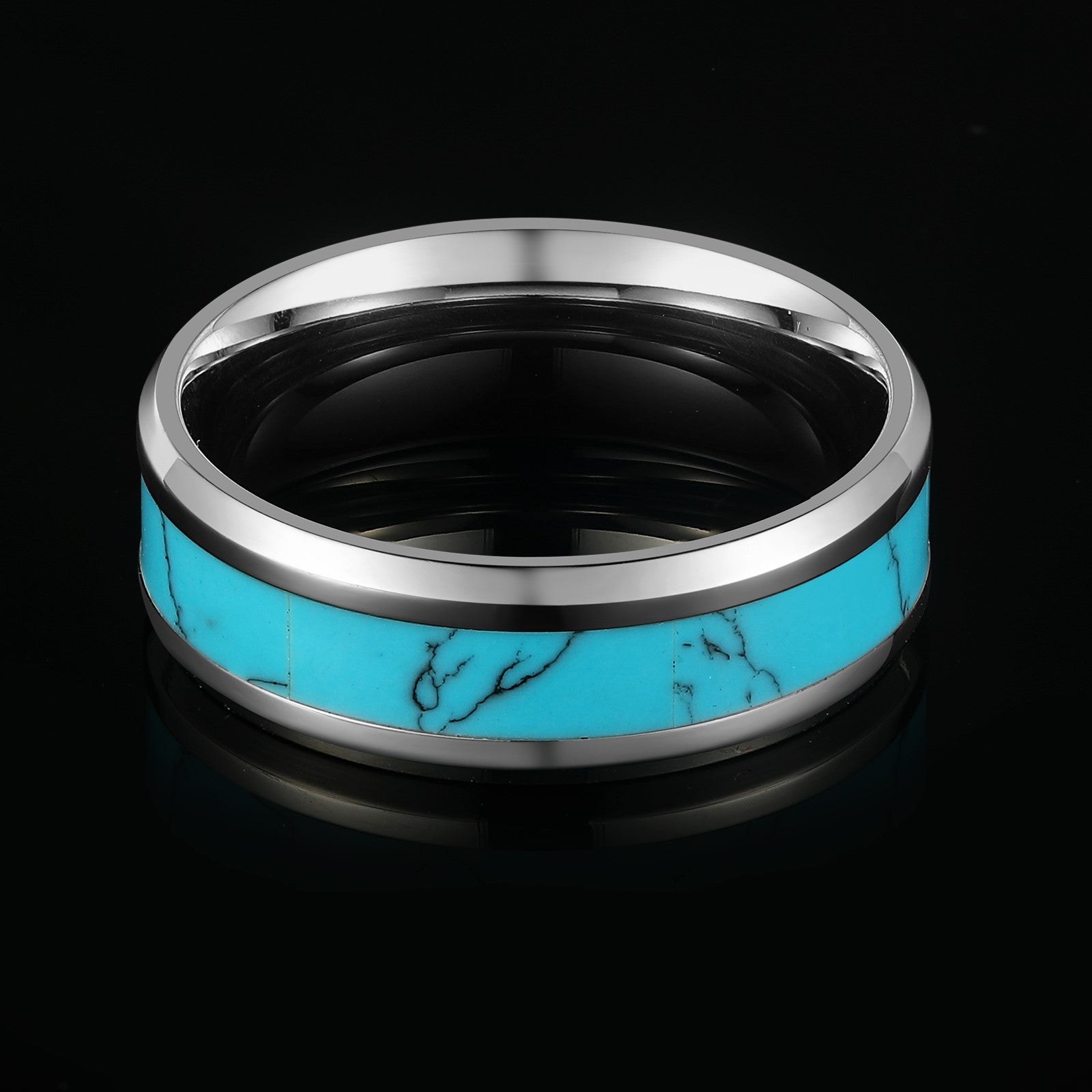 TURQUOISE BAND BAGUE. - ARGENT