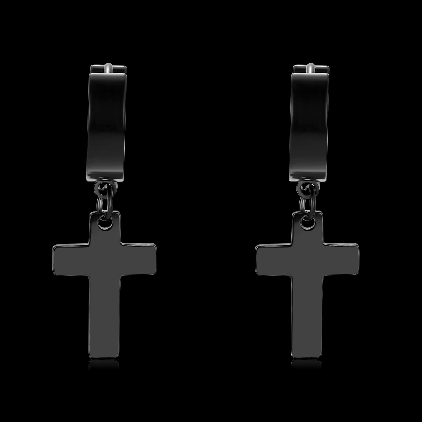 CROSS HANGER EARRINGS. - BLACK