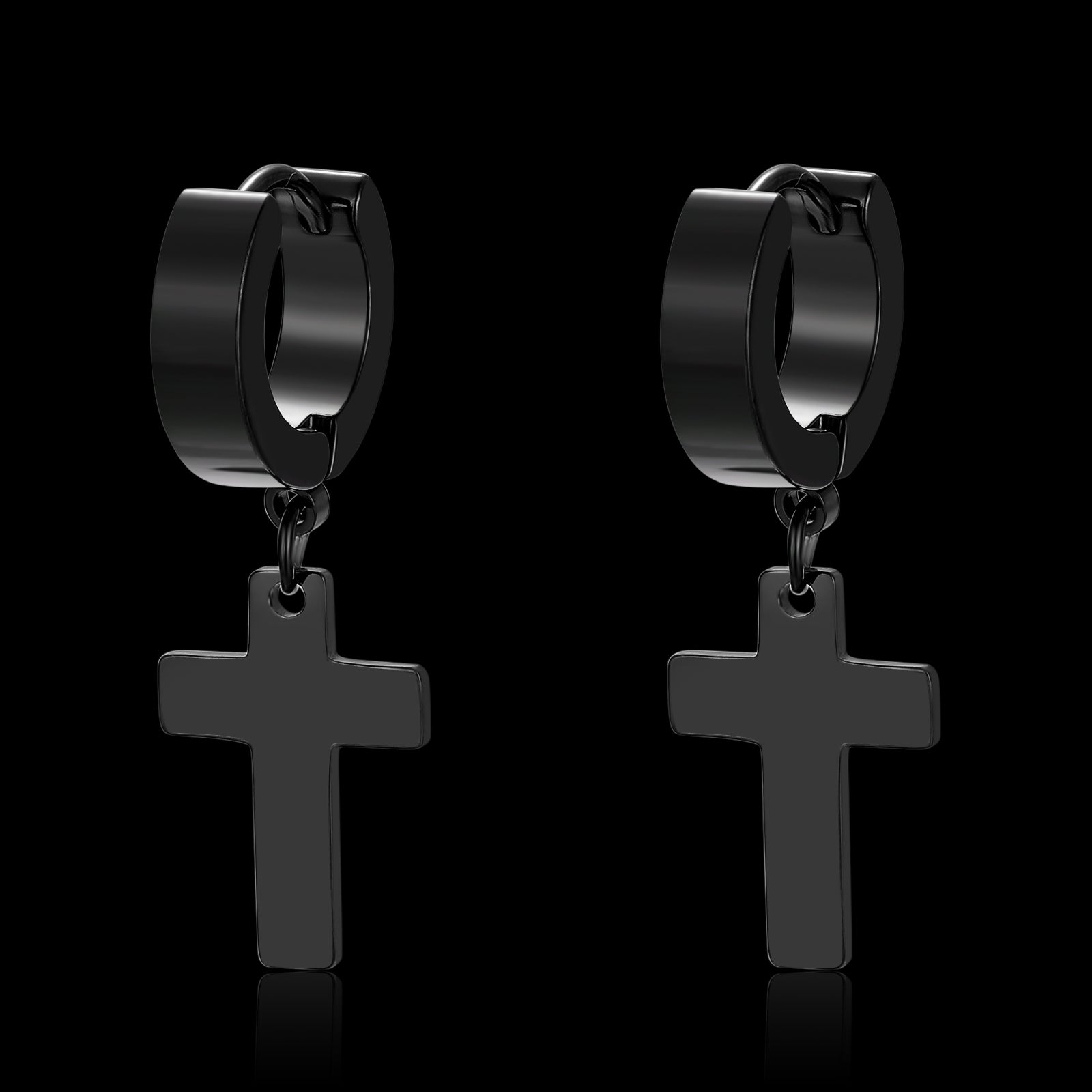 BOUCLES D'OREILLES CROSS HANGER. - NOIR