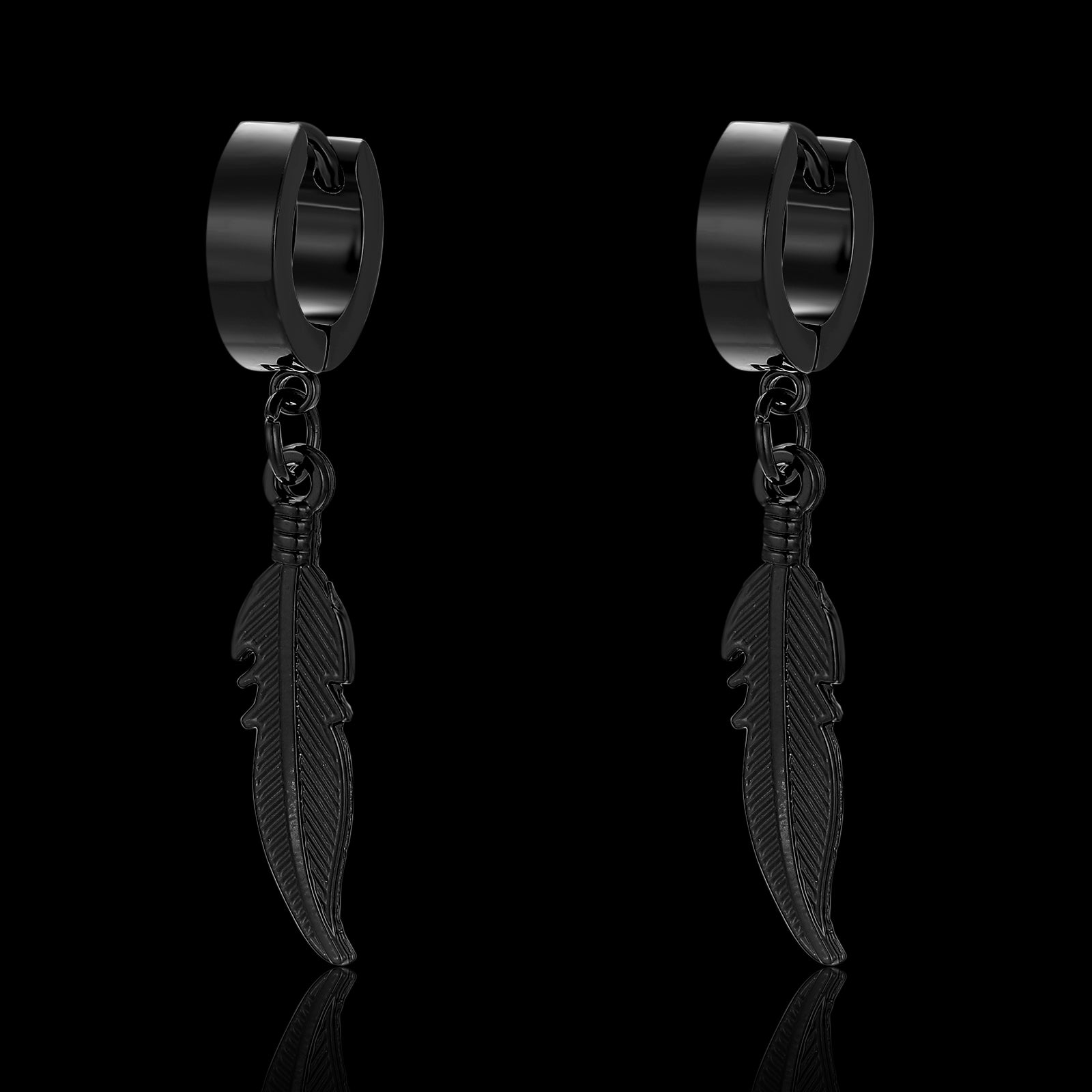 PENDIENTES FEATHER. - NEGRO