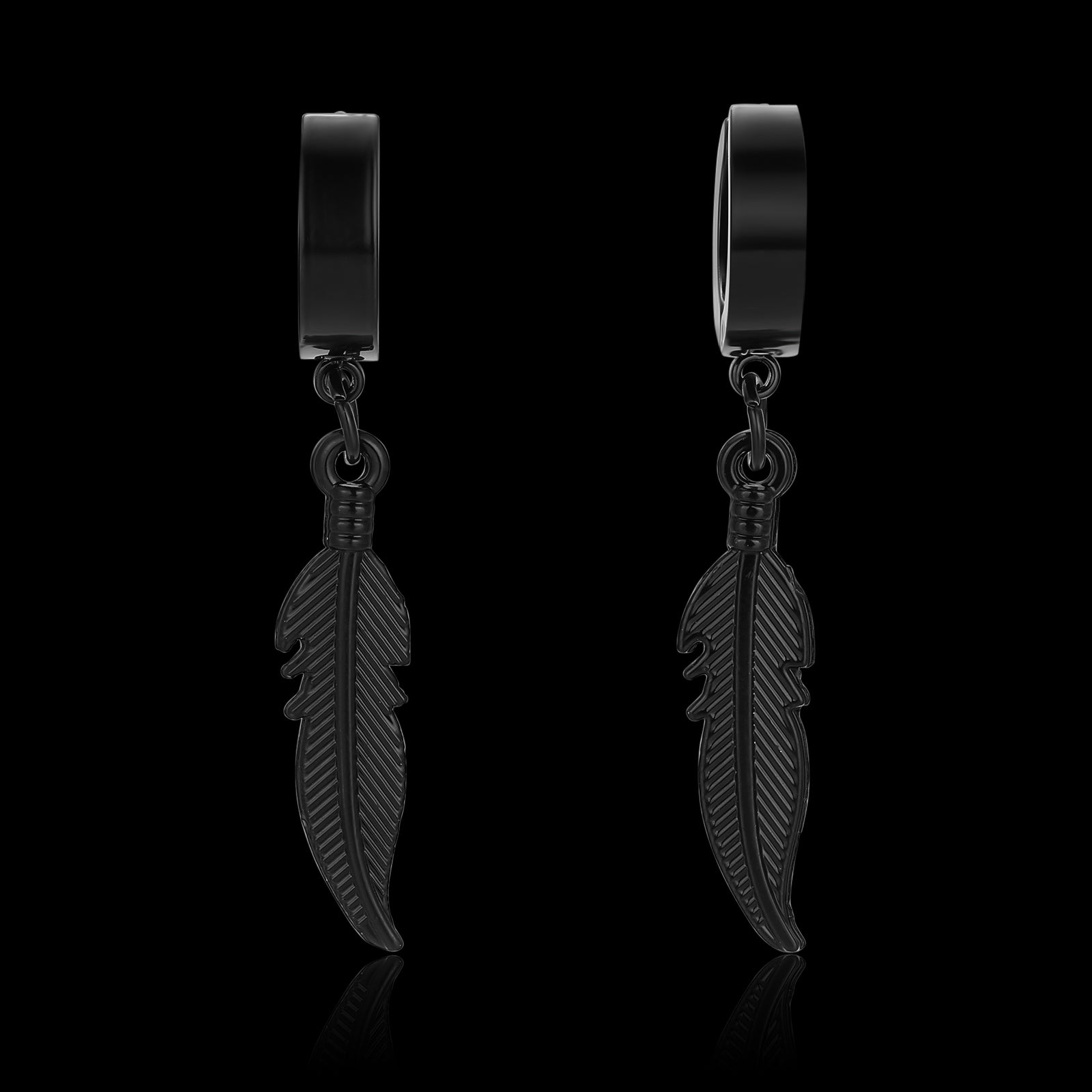 FEATHER EARRINGS. - BLACK