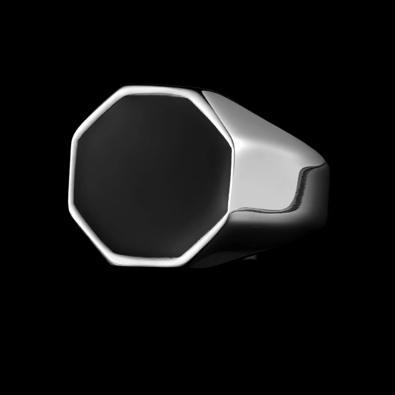 HEXAGON ONYX ANELLO. - ARGENTO