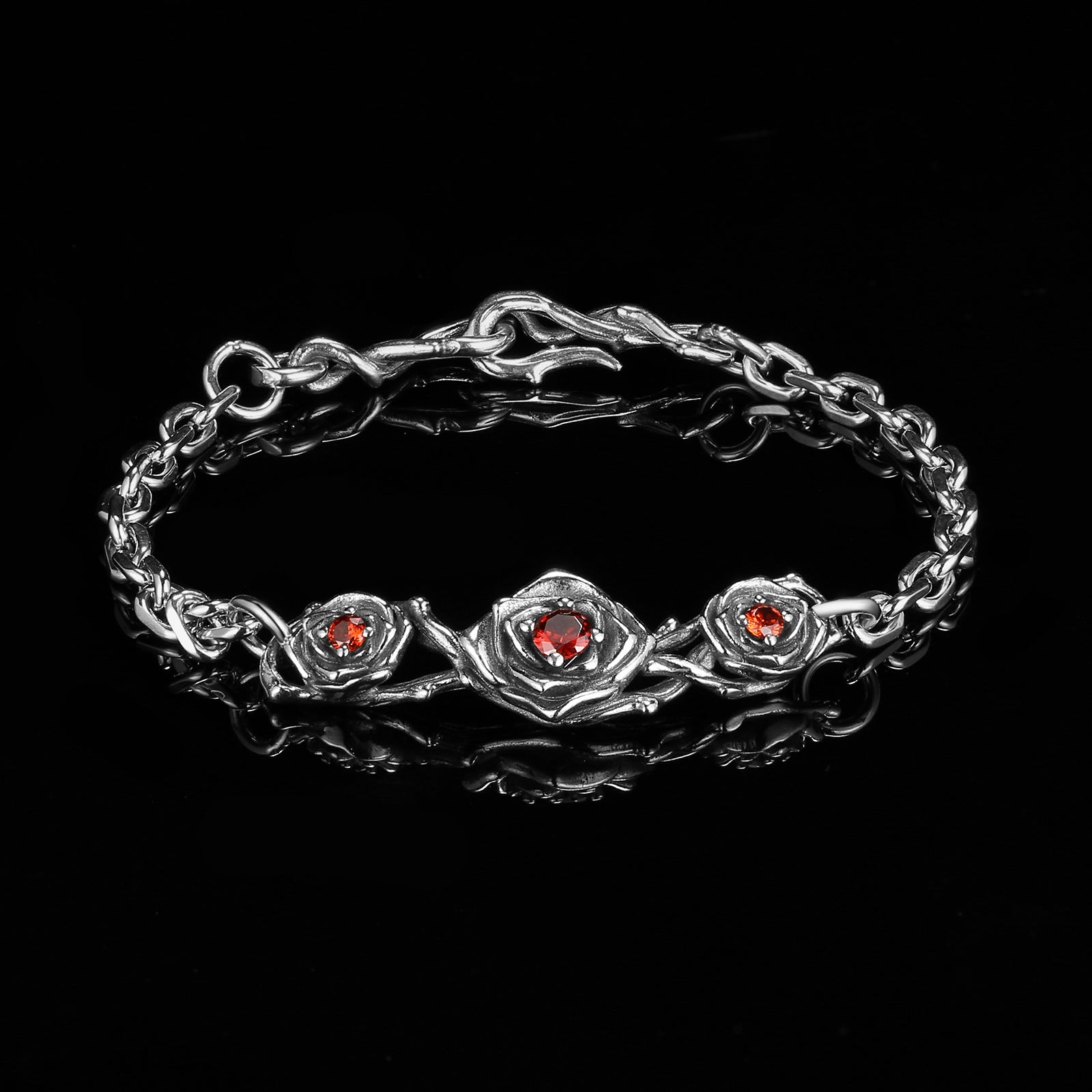 RED ROSES ARMBAND. - 925 ZILVER