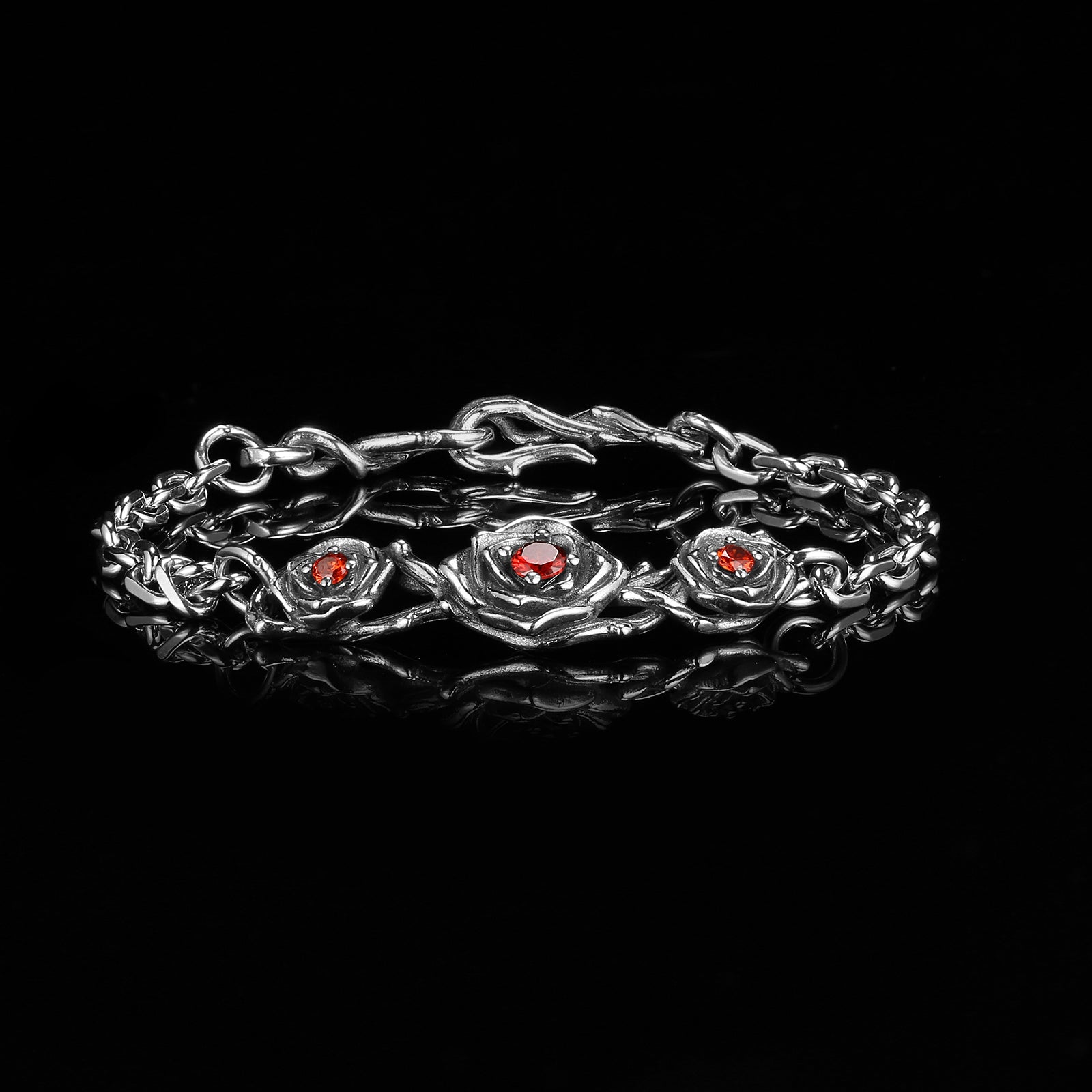RED ROSES ARMBAND. - 925 ZILVER
